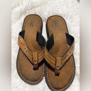 Clarks Tan Leather Flip-Flops